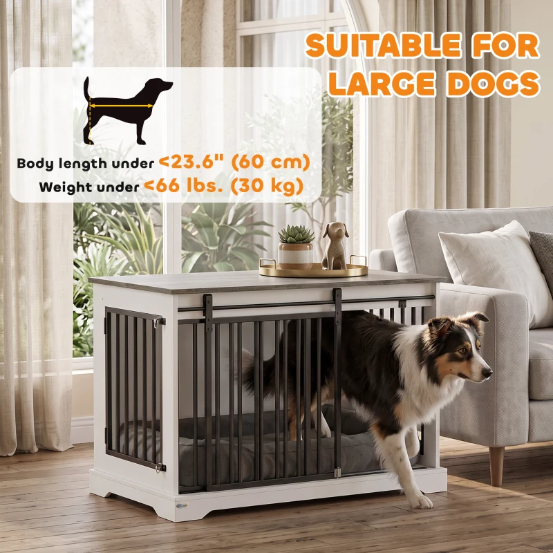 PawHut 100 cm Dog Crate Furniture with Sliding Barn Door for Large Breeds, White