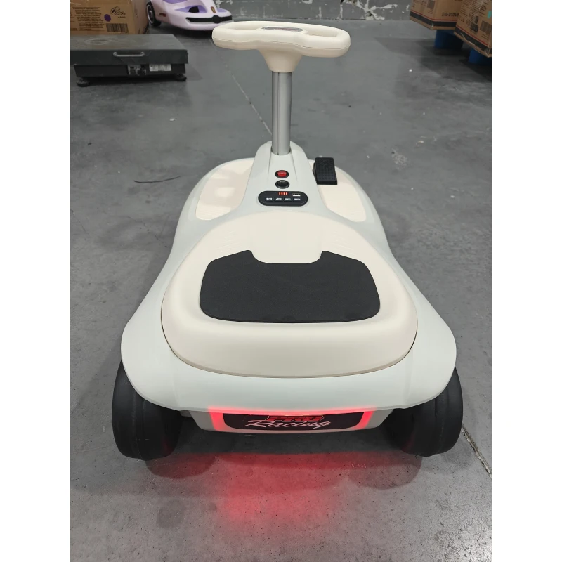 Qaba 12V Electric Wiggle Car with Convertible Steering Wheel Pull Handle, 2 Speed, Music, Lights for 3-5 Years, White