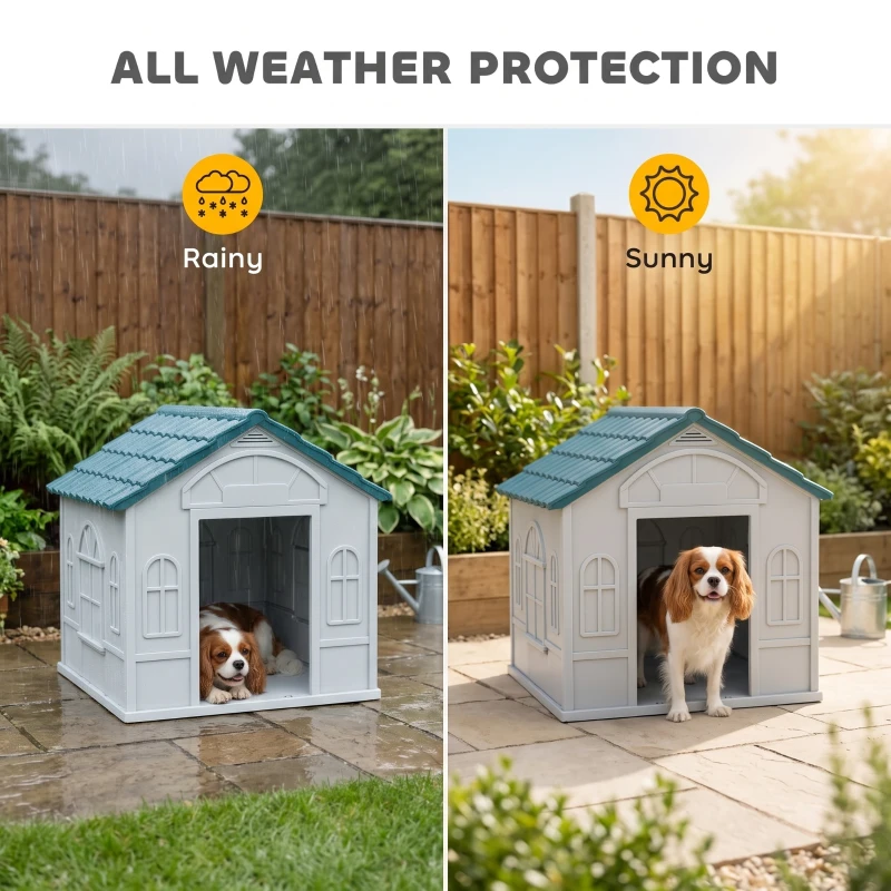 PawHut Plastic Dog House for Medium and Small Dogs, Water Resistant Puppy Shelter Indoor Outdoor with Door, Easy to Assemble, Blue