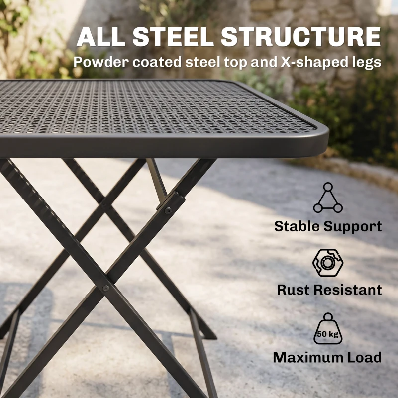 Outsunny 27.5" Square Outdoor Patio Dining Table, Outdoor Folding Table with Grid Rattan-Like Top for Camping, Picnic, Black