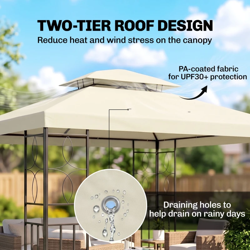 Outsunny 10x13ft Steel Gazebo Sun Shelter Patio Outdoor Party Event Canopy Vented Roof Cream White