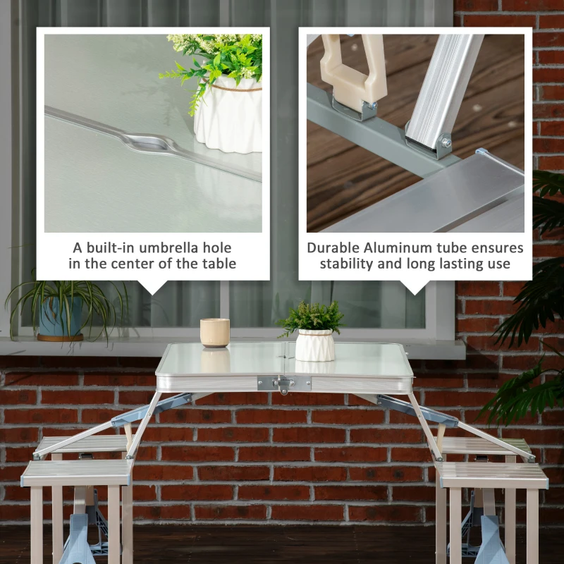 Outsunny Picnic Table Junior Folding Camping Table Set Portable Camping Garden BBQ Party, Silver