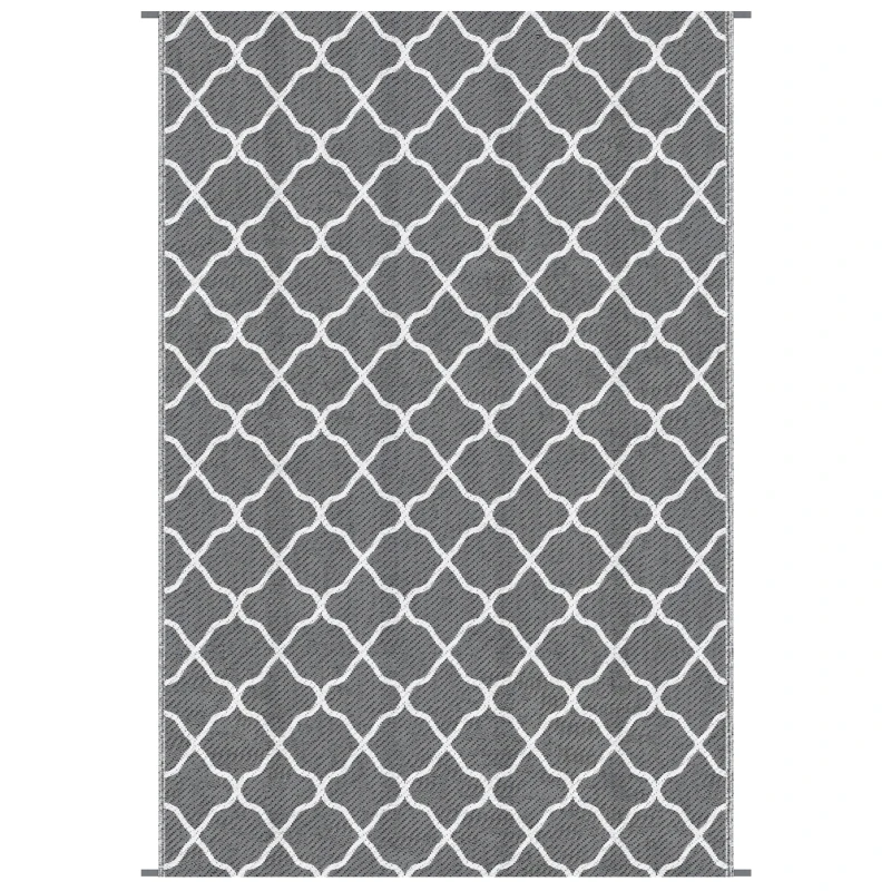Outsunny Waterproof  Outdoor Rug, 6' x 9' RV Rug Reversible Mat for Backyard, Deck, Picnic, Beach, Camping, Grey & White Net
