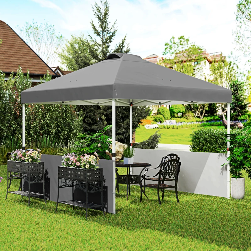 Outsunny 10' x 10' Pop Up Canopy Tent with 2 Half Sidewalls, UV50+ Instant Sun Shelter with Wheeled Carry Bag, Dark Gray