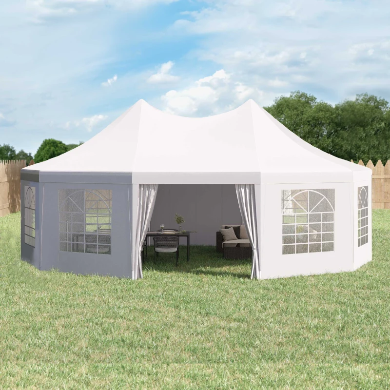 Outsunny 21' x 29' Wedding Event Party Tent High Peak Decagonal Outdoor Gazebo Canopy with Removable Walls White
