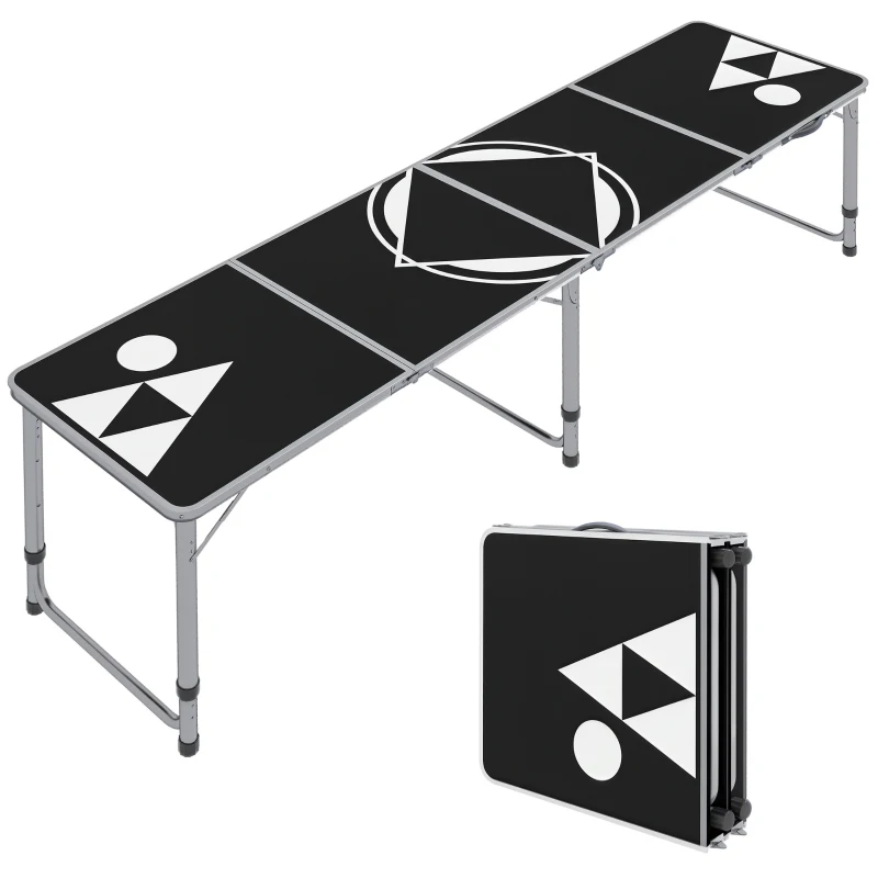 Outsunny Aluminum Camping Table with Adjustable Legs, 8' Folding Picnic Table for Travel, BBQ, Beach or Hiking, Black & White