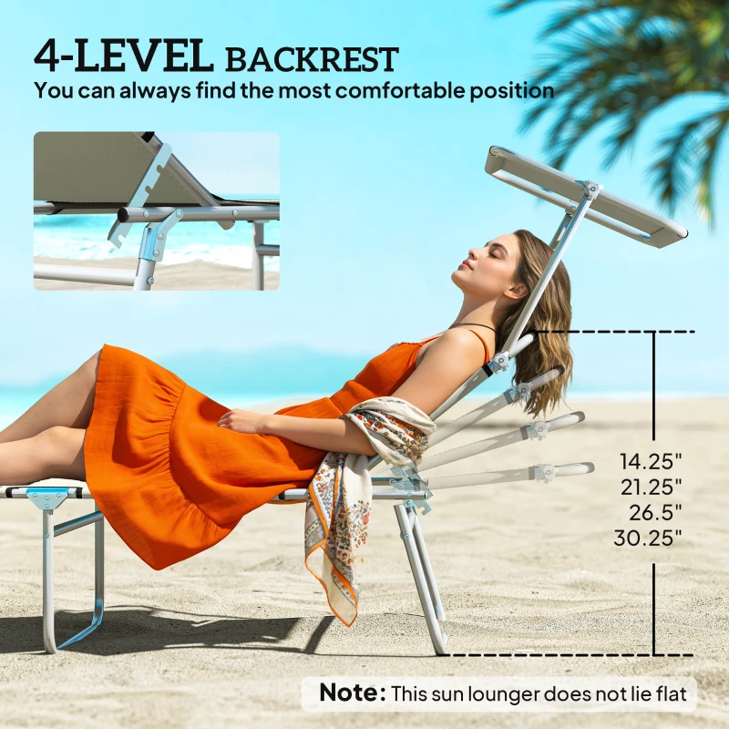 Outsunny Outdoor Pool Chaise Lounge Chair, Folding Tanning Chair with Sun Shade, Cream White
