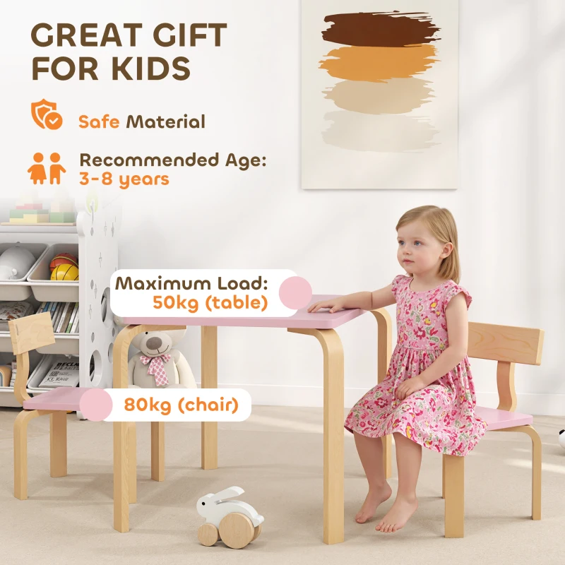 Qaba Kids Table and 2 Chair Set, Children Multi-Activity Furniture Set for Playing, Learning, Eating, Craft, Pink