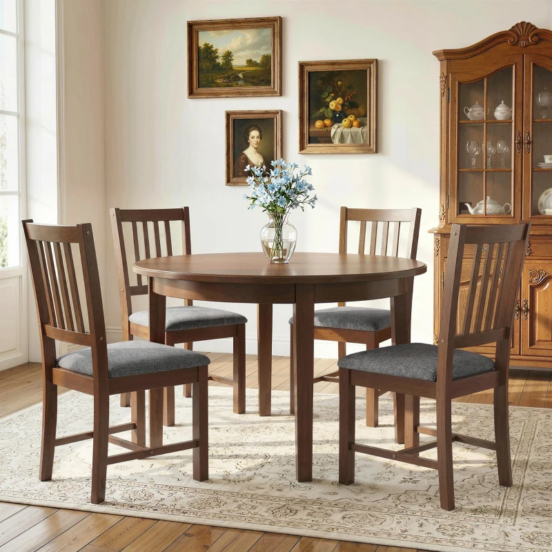 HOMCOM Set of 2 Dining Chairs, Upholstered Slat Back Dining Room Chairs with Rubberwood Legs and Padded Seat, Walnut