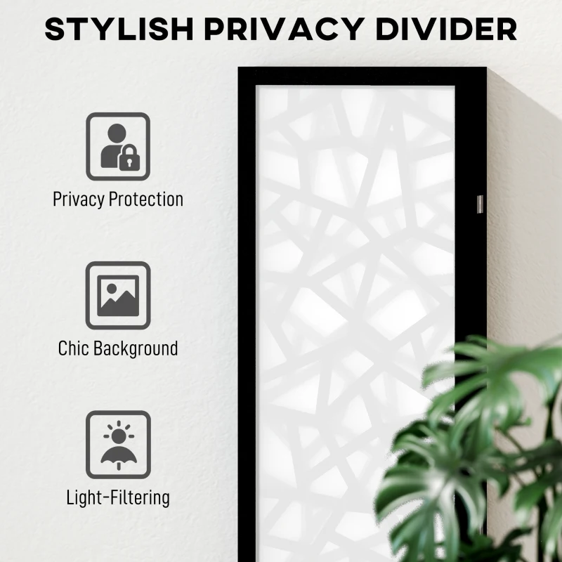 HOMCOM 4 Panel Room Divider, 5.6 FT Lightweight Folding Privacy Screen with Geometric Pattern for Living Room, Bedroom, Black