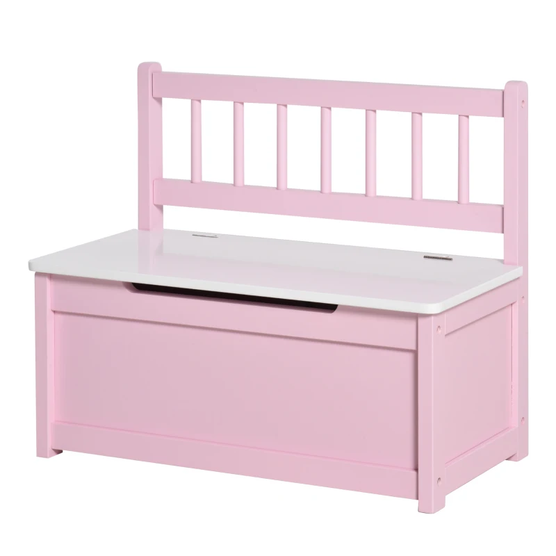 Qaba 2-in-1 Kids Toy Box Storage Organizer Chest Cabinet Chunk Cube with Safety Pneumatic Rod, Pink