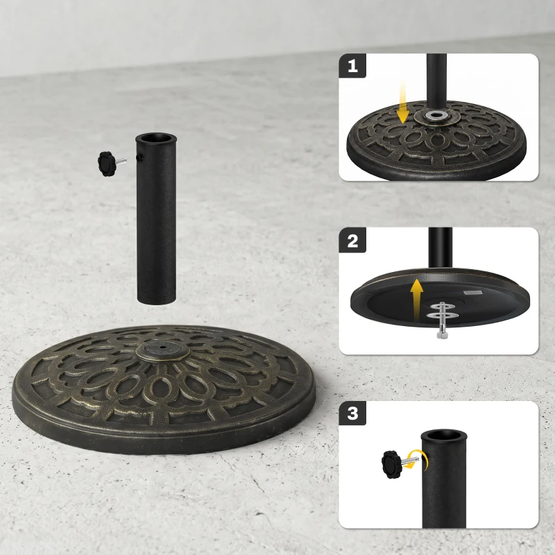 Outsunny 26 lbs Resin Round Umbrella Base Stand Market Parasol Base for Φ1.5", Φ1.89" Pole, for Backyard, Garden, Bronze