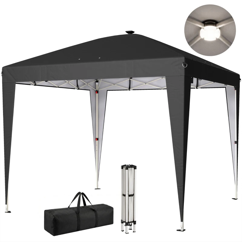 Outsunny 10 x 10 ft Pop Up Canopy Tent with Central Light, UPF 50+ Instant Portable Canopy Shelter with Remote, Black