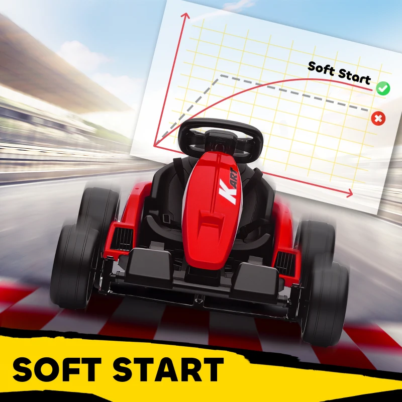 Qaba 24V Electric Go Kart with Dual 150W Motors, Adjustable Seat & 11.2MPH High Speed, Slow Start, 5-Point Harness, Red