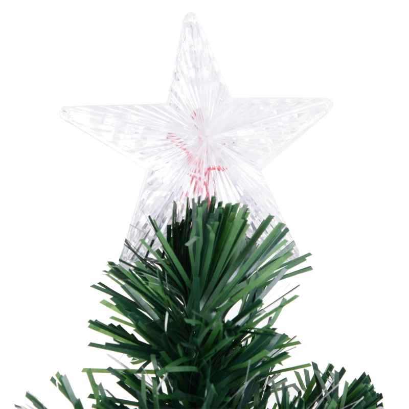 HOMCOM 6' Tall Prelit Full Fir Artificial Christmas Tree with Realistic Branches, 230 Green/Red/Blue  Fiber Optic Lights and 230 Tips