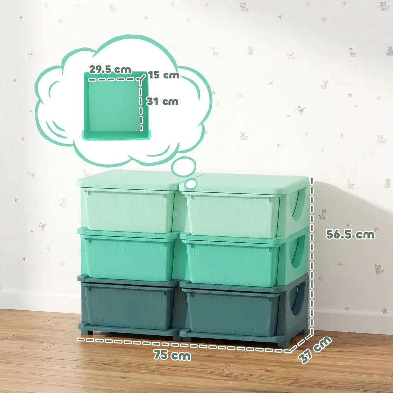 Qaba 3 Tier Kids Storage Organizer with 6 Drawers for Bedroom, Nursery, Kindergarten, Living Room, Boys and Girls, Green