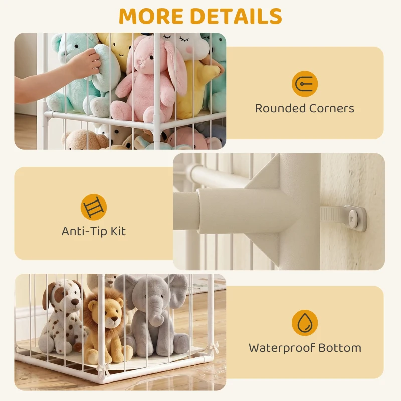 Qaba Stuffed Animal Storage Organizer, Teddy Toy Storage Organizer with Waterproof Bottom for Playroom, Nursery, 47x47x132cm