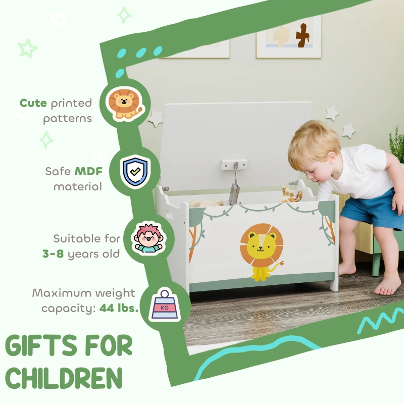Qaba Toy Box with Lid, Safety Hinges and Groove Handles, Toy Storage Organizer for Kids, Living Room, Playroom, Green
