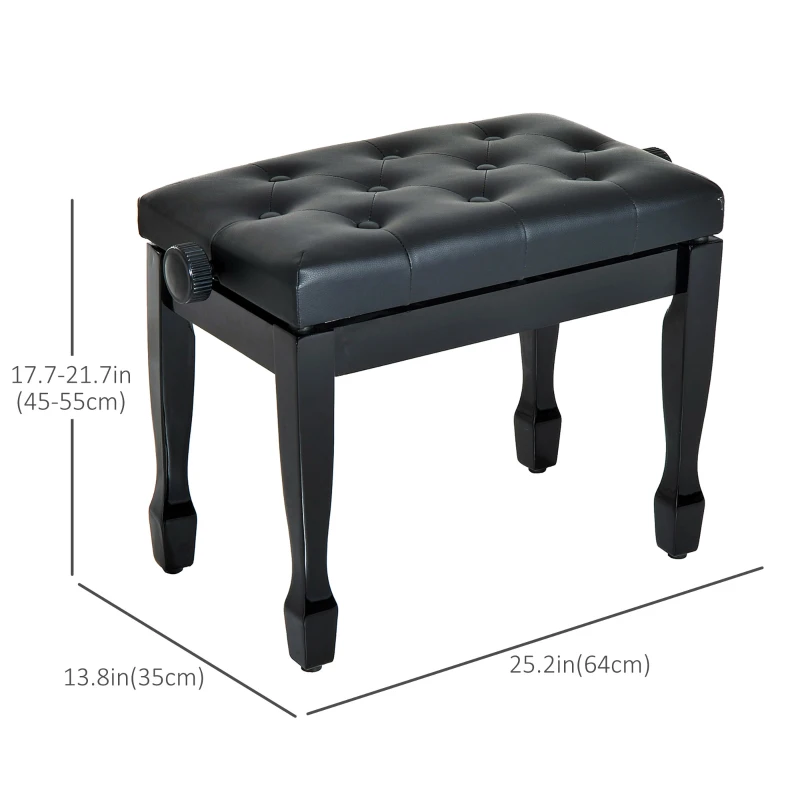 HOMCOM 25" Adjustable Height Piano Bench with Padded Cushion, Keyboard Seat with Solid Wood Legs, Black