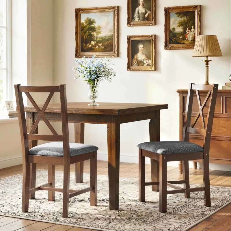HOMCOM Set of 2 Dining Chairs, Upholstered X-Back Dining Room Chairs with Rubberwood Legs and Padded Seat, Walnut