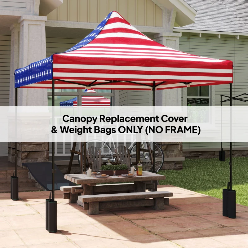 Outsunny 10' x 10' Replacement Canopy Top for Pop Up Canopy Tent with 4 Sand Bags, UPF50+ Protection, American Flag