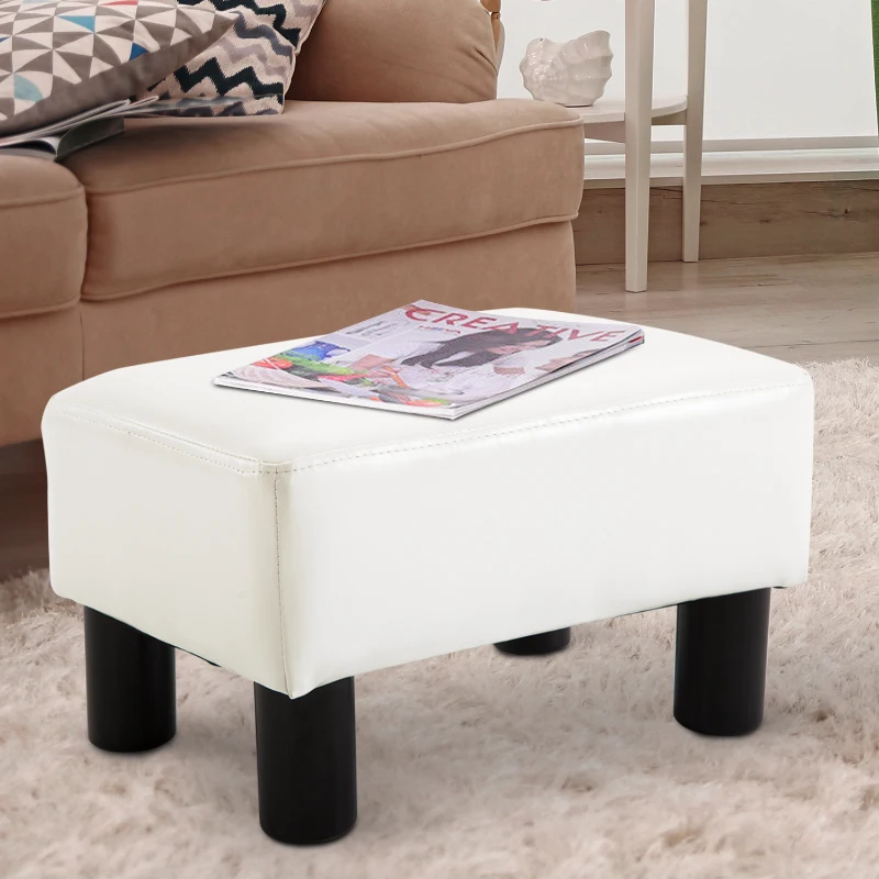 HOMCOM Modern Small Faux Leather Ottoman Footrest Sofa Side Stool Rectangle White