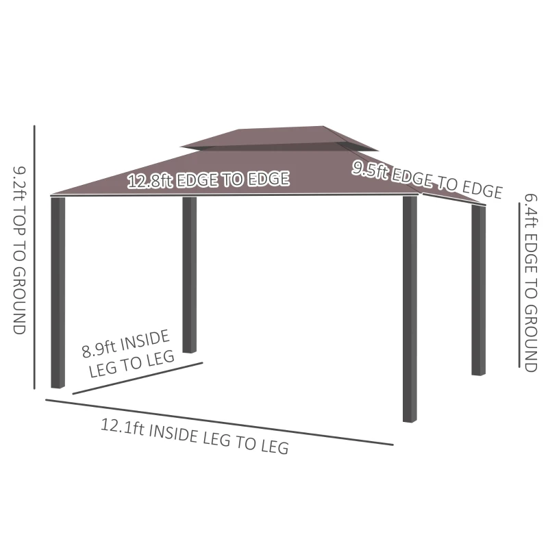 Outsunny 10' x 13' Patio Gazebo, Aluminum Frame Double Roof Outdoor Gazebo Canopy Shelter with Netting & Curtains, Coffee