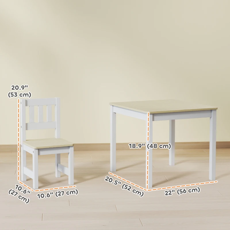 Qaba Kids Table and Chairs Set, Toddler Table and 2 Chair Set for Activity, Art, Craft, Reading, Learning, Natural