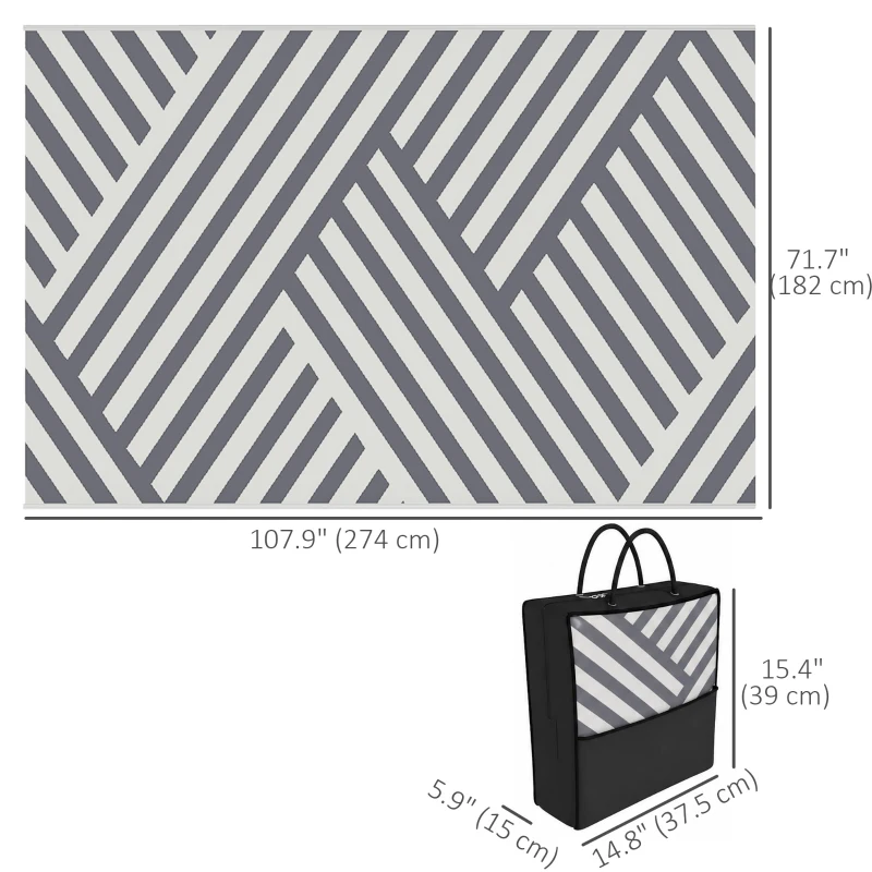 Outsunny Reversible Outdoor RV Rug, Patio Floor Mat, 6'x9' Plastic Straw Rug for Backyard, Deck, Beach, Camping, Grey and Cream