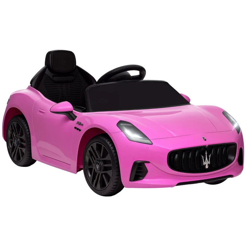Qaba 12V Maserati Gran Turismo Licensed Kids Electric Car w/ Remote Control, Soft Start, LED Lights, Music, Horn, MP3, Pink