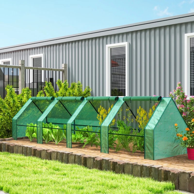 Outsunny Portable Mini Greenhouse, Outdoor Garden with Large Zipper Doors and Water/UV PE Cover, 12' x 3' x 3', Green
