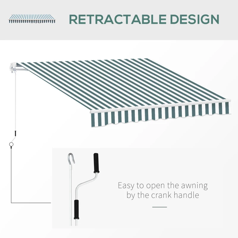 Outsunny 8' x 7' Retractable Awning, Patio Awnings, Sunshade Shelter with 280 g/m² UV & Water-Resistant Fabric and Aluminum Frame for Deck, Balcony, Yard, Green and White