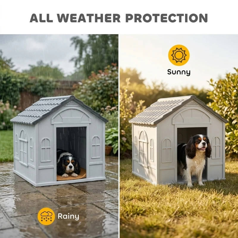 PawHut Pet House Water Resistant Puppy Shelter with Door for Indoor Outdoor, Easy to Assemble, for Small/Medium Dogs, Gray