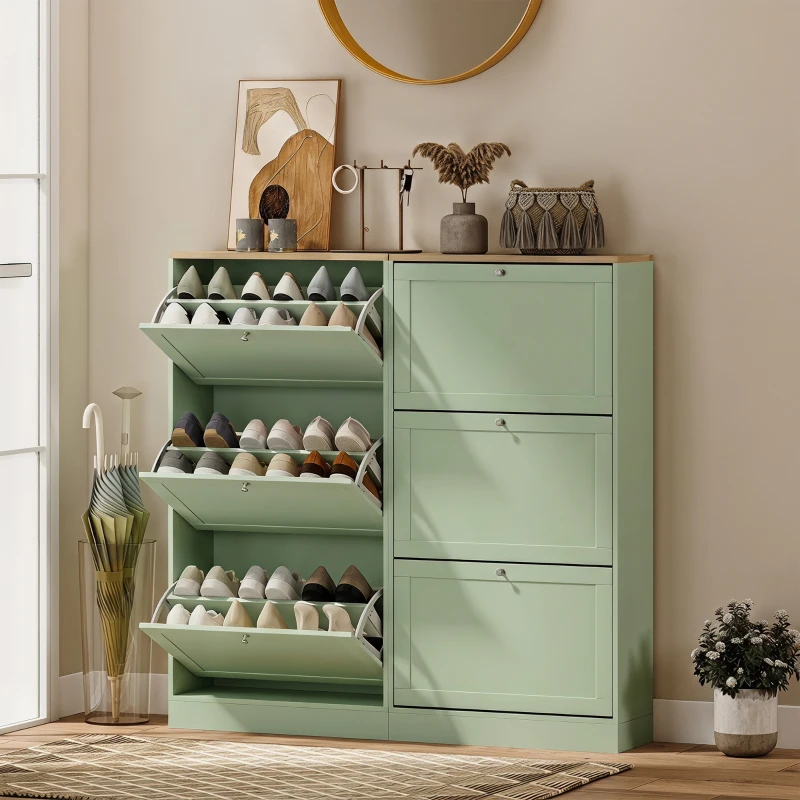 HOMCOM Modern Shoe Storage Cabinet with 3 Flip Drawers and Adjustable Shelves for 12-18 Pairs of Shoes, Green