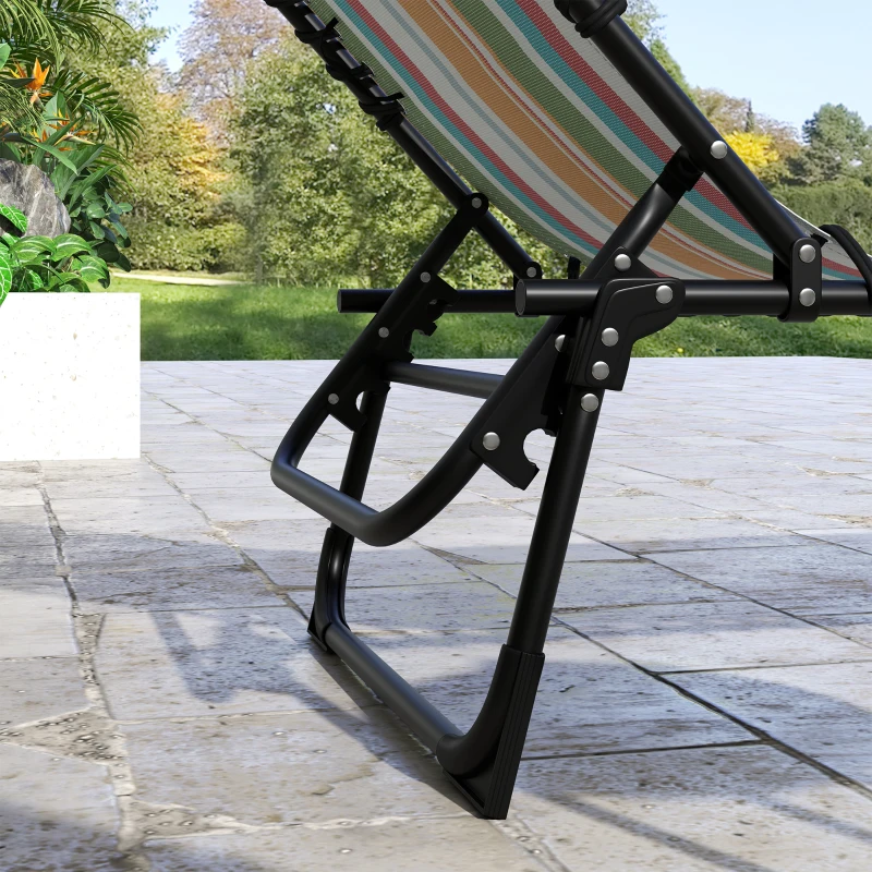 Outsunny 2 Folding Chaise Lounge Pool Chairs with 4-Position Reclining Back, Pillow, Breathable Mesh & Bungee Seat, Striped