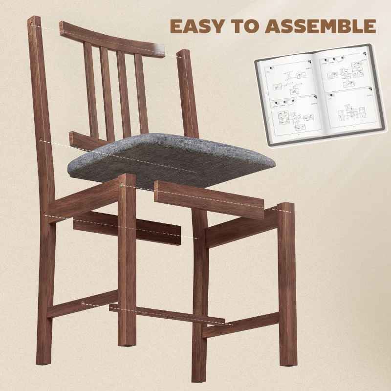 HOMCOM Set of 2 Dining Chairs, Upholstered Slat Back Dining Room Chairs with Rubberwood Legs and Padded Seat, Walnut