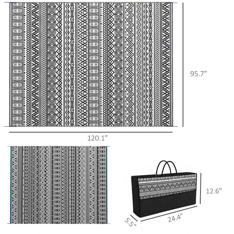 Outsunny Reversible Outdoor Rug Carpet RV Camping Rugs with Carry Bag, 8' x 10', Gray & Cream White Boho