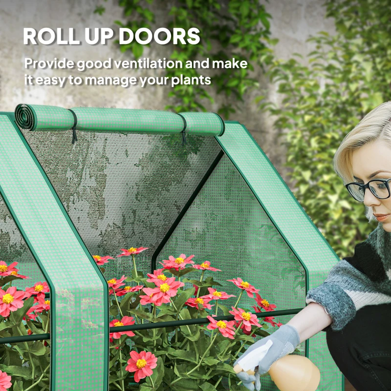 Outsunny Portable Mini Greenhouse, Outdoor Garden with Large Zipper Doors and Water/UV PE Cover, 12' x 3' x 3', Green