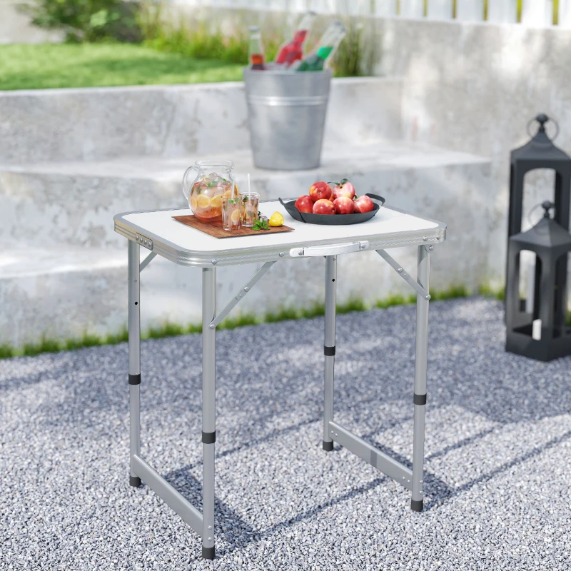 Outsunny Folding Adjustable Patio Picnic Table Portable Camping Dining Lunch Table Aluminum Frame Silver