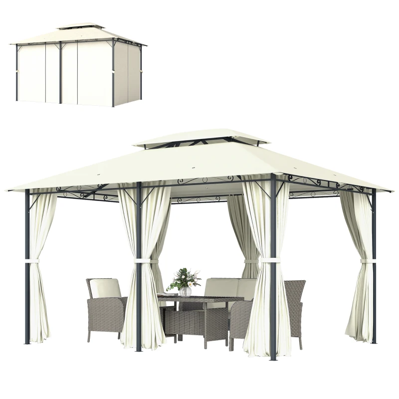 Outsunny 10' x 13' Patio Gazebo, Outdoor Gazebo Canopy Shelter with Curtains, Vented Roof, Steel Frame for Garden, Lawn, Backyard and Deck, Cream White