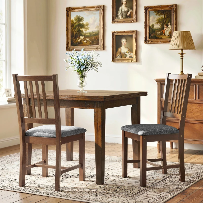 HOMCOM Set of 2 Dining Chairs, Upholstered Slat Back Dining Room Chairs with Rubberwood Legs and Padded Seat, Walnut