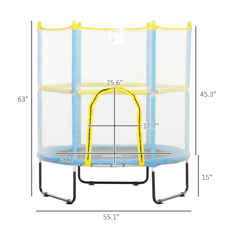 Qaba 4.6FT Trampoline for Kids with Safety Enclosure Net, for 3-6 Years Old, Gifts for Boys & Girls, Light Blue