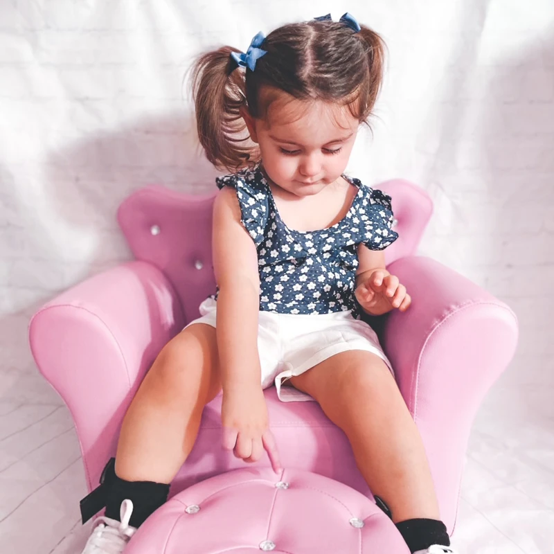 Qaba Kids Sofa Set with Footstool, Princess Sofa with Diamond Decoration
