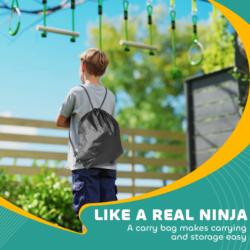 Qaba Obstacle course for Kids, with 10-Piece Slackline Kit with Monkey Bars, Gym Rings, Rope Ladder, Nest Swing, Hanging Tray