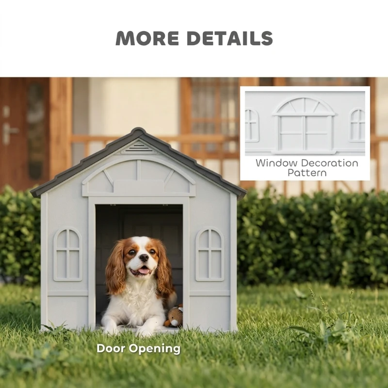 PawHut Pet House Water Resistant Puppy Shelter with Door for Indoor Outdoor, Easy to Assemble, for Small/Medium Dogs, Gray