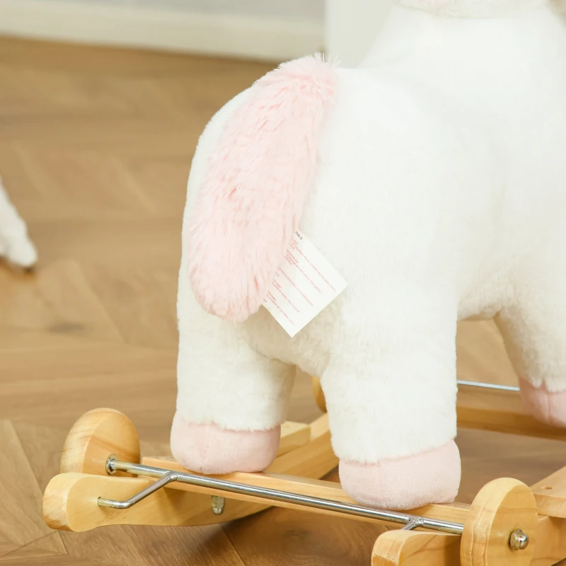 Qaba 2 in 1 Kids Rocking Horse, Rolling Unicorn with Sound, Wooden Base, Pedal, Grip Handle, for 3-6 Years Old, White
