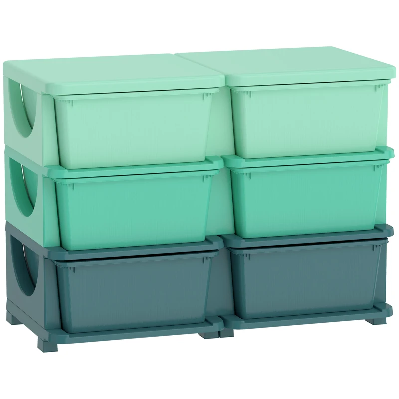 Qaba 3 Tier Kids Storage Organizer with 6 Drawers for Bedroom, Nursery, Kindergarten, Living Room, Boys and Girls, Green