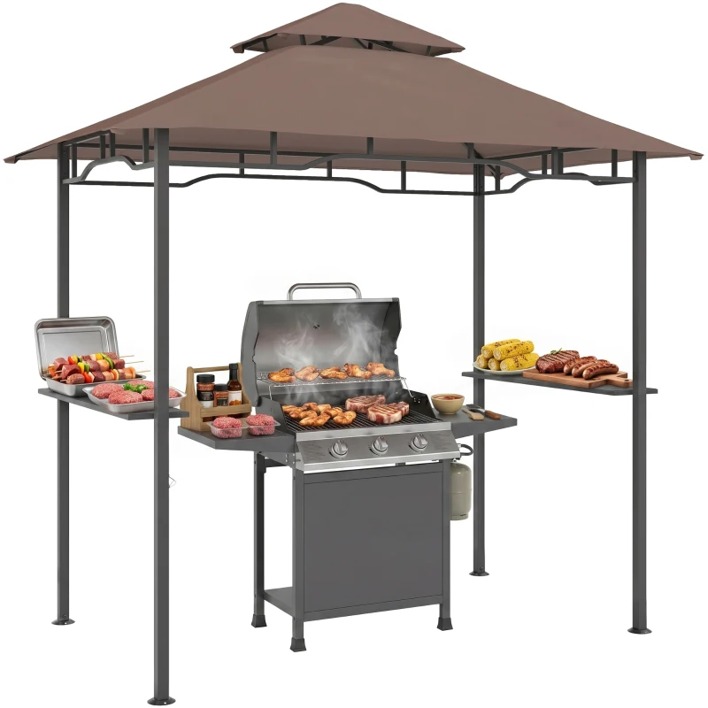 Outsunny 8' x 5' BBQ Grill Gazebo Tent with Double Tiered Canopy for Outdoor Sun Shade, Coffee