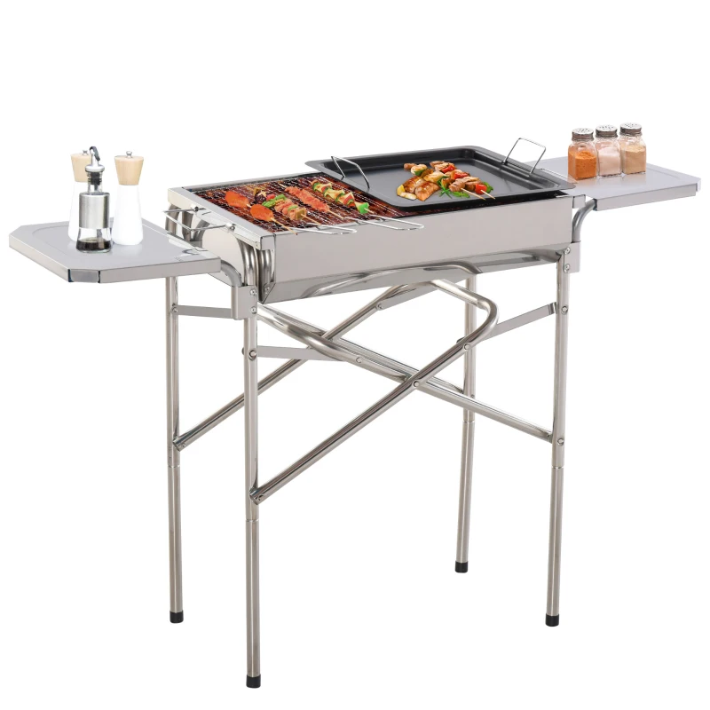 Outsunny Portable Outdoor Charcoal BBQ Grill Kebab Barbecue Charcoal Stainless Steel Smoker Camping Cooking