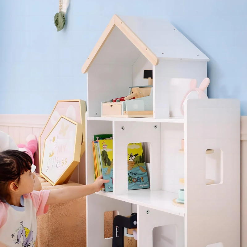 Qaba Toy Storage Organizer Cabinet, 3-Tier Kids Bookshelf for Playroom, Kids Room, Nursery, Kindergarten, White